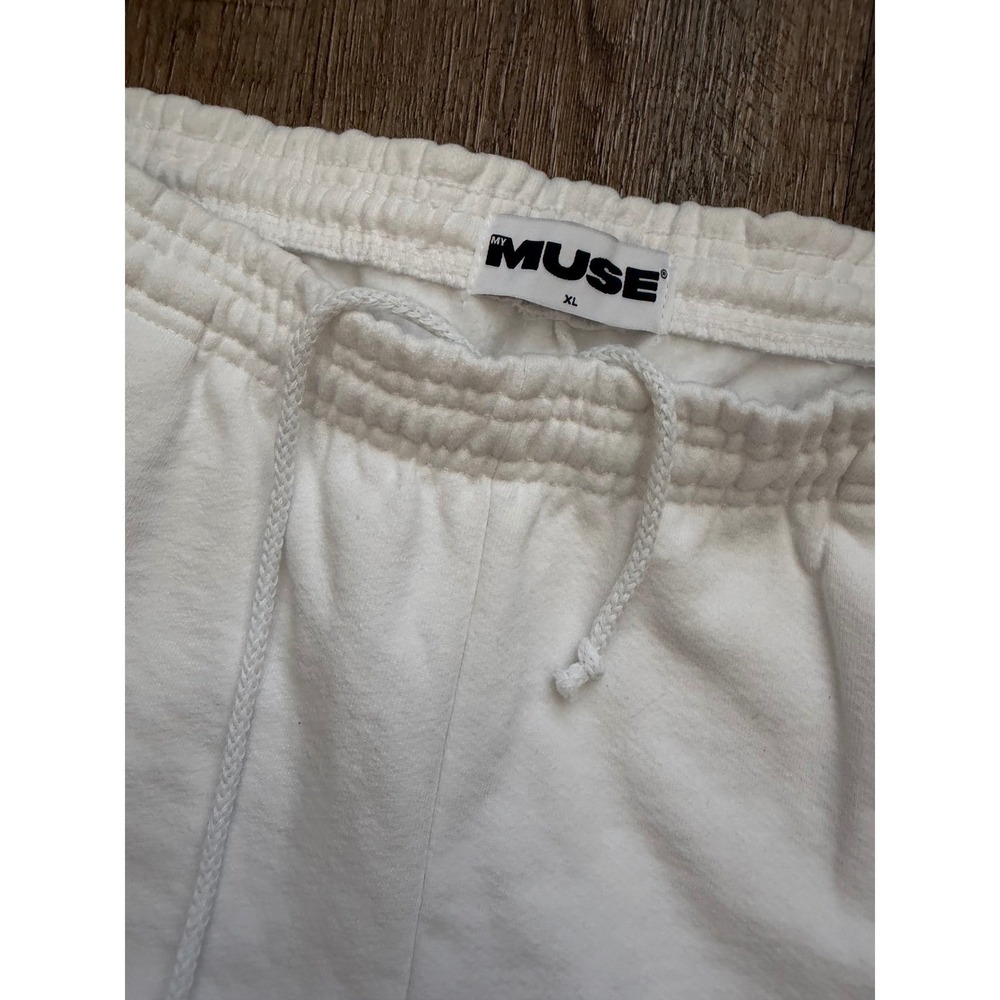 My Muse White Sweatpants XL Joggers‎ Drawstring Fleece Lounge Pants Orange Logo - Picture 4 of 5